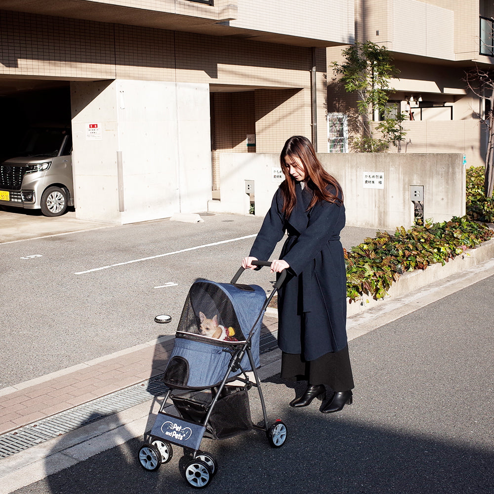 Pet and Pets ペットアンドペッツ   Pebble ペブル ペットカート 4輪 折りたたみ 収納カゴ付き 軽量 安全装置付き