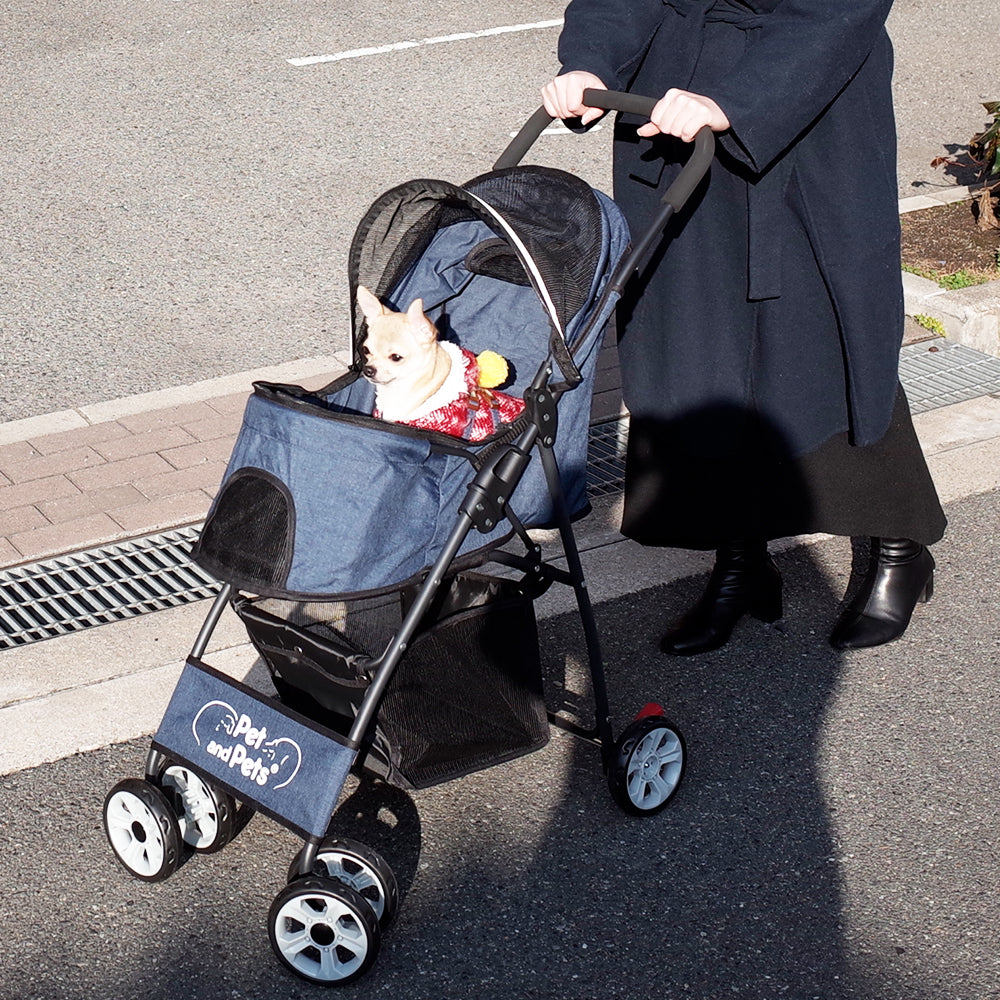 Pet and Pets ペットアンドペッツ   Pebble ペブル ペットカート 4輪 折りたたみ 収納カゴ付き 軽量 安全装置付き