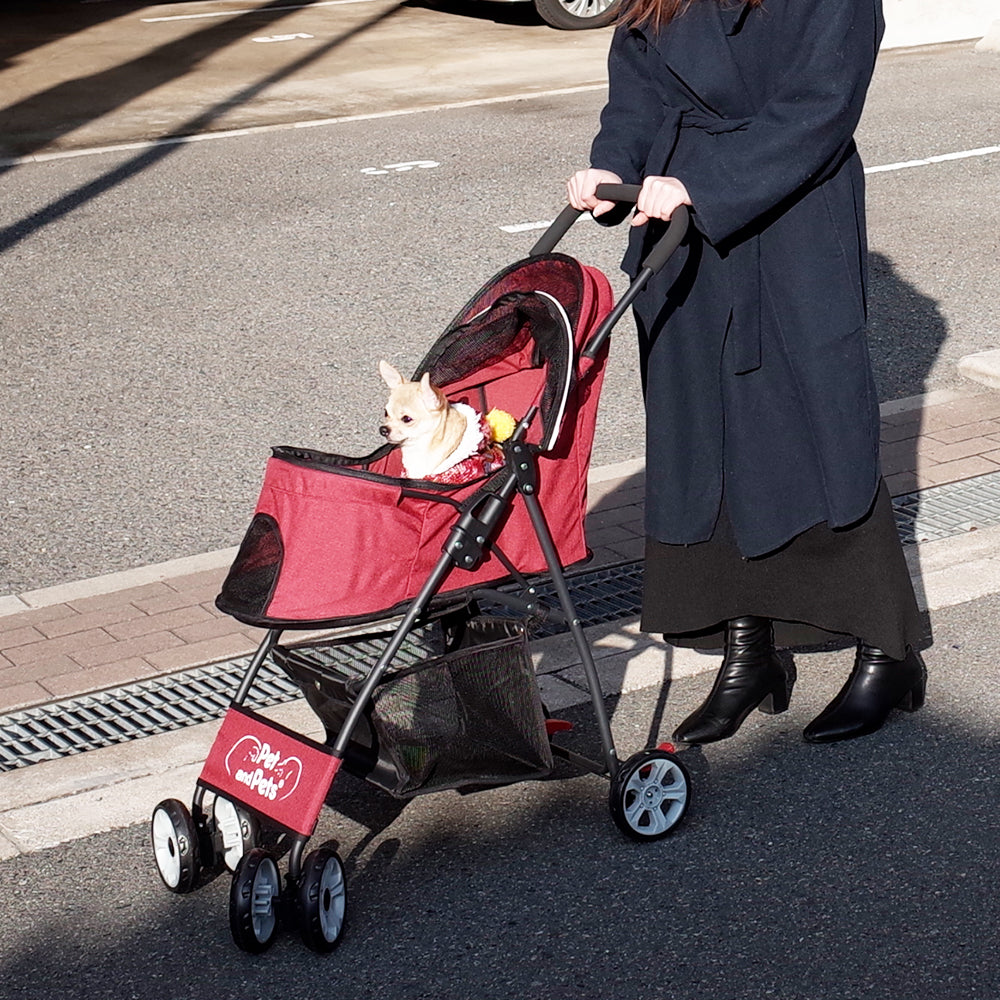 Pet and Pets ペットアンドペッツ   Pebble ペブル ペットカート 4輪 折りたたみ 収納カゴ付き 軽量 安全装置付き