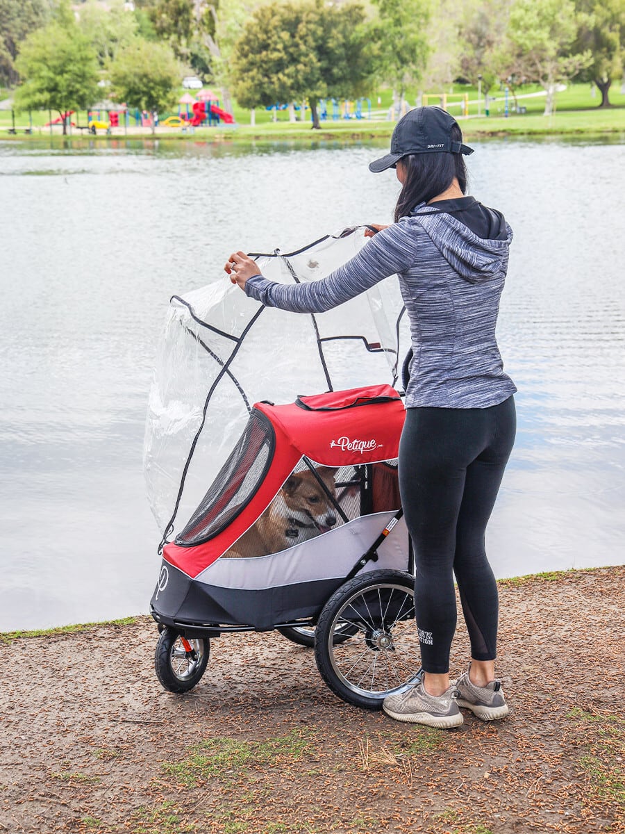 Petique ペティーク ジョガー専用 レインカバー 防雨 防風 防寒 雨よけ 風よけ お散歩 お出かけ 旅行 通院 介護 犬 猫 小動物 米ブランド