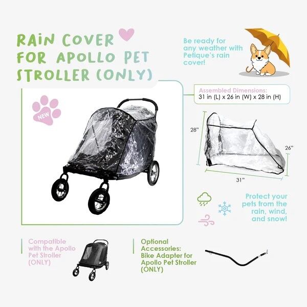 Petique ペティーク アポロ専用 レインカバー 防雨 防風 防寒 雨よけ 風よけ お散歩 お出かけ 旅行 通院 介護 犬 猫 小動物