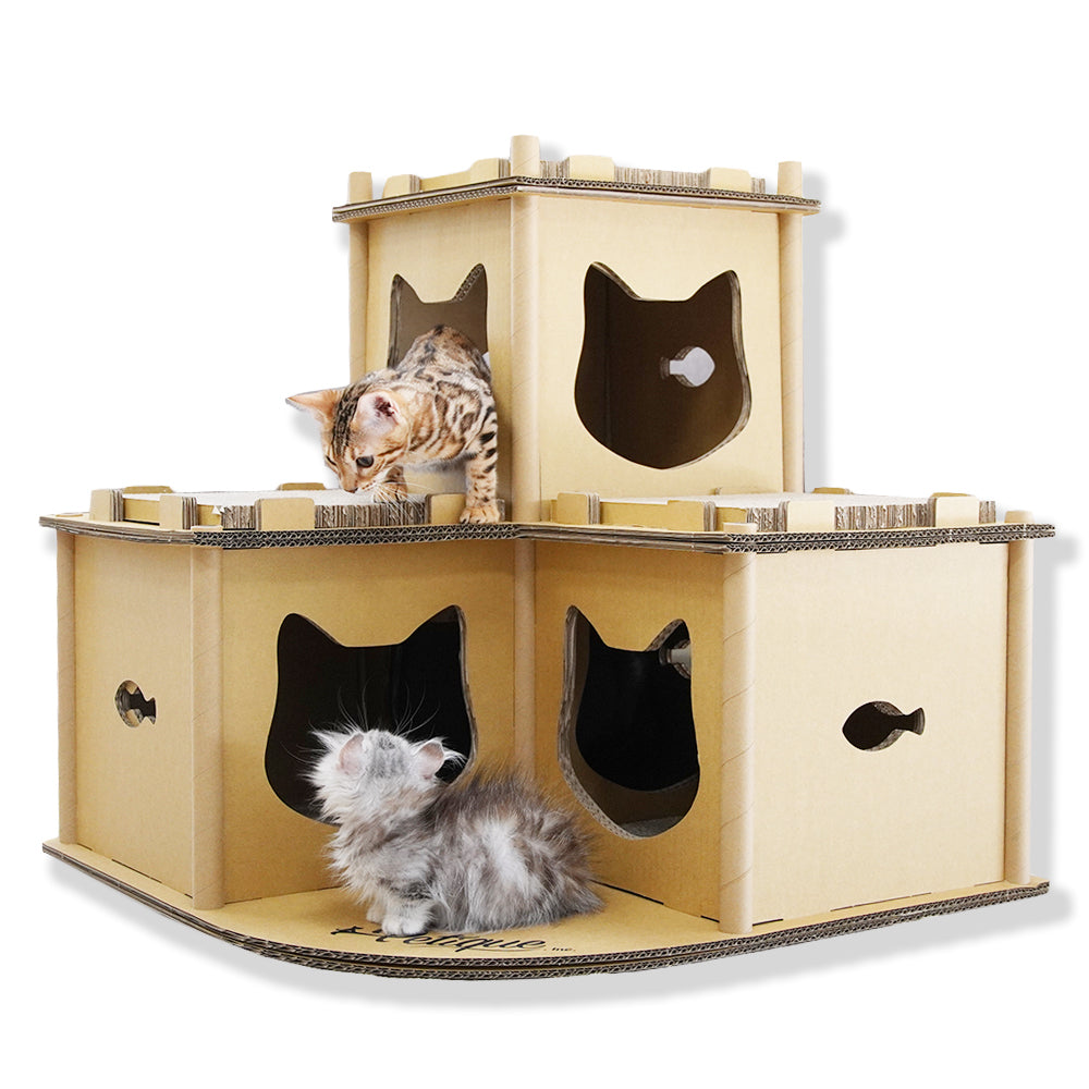 フォートレス キャットハウス ペットハウス キャットタワー 猫ハウス 爪とぎハウス ダンボールハウス つめとぎ 段ボール 高圧縮紙 おもちゃ 猫用品 猫の爪とぎ ベッド 隠れ家 多頭飼い 猫 ねこ ネコ 子猫 小型 中型 大型 キティ シニア 小動物 Feline Fortress